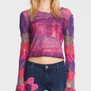 dELiA*s Pink and Purple Crochet Crop Top